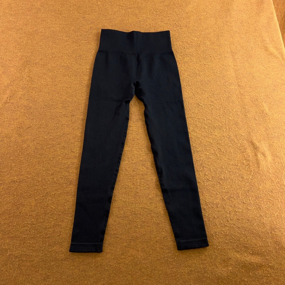 OQQ Womens Small Black Ribbed High Waisted Seamless Athletic Leggings New